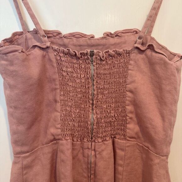 Reformation Ava Ruffle Linen Mini Dress Size 4 Dusty Rose Blush Pink - Picture 5 of 7